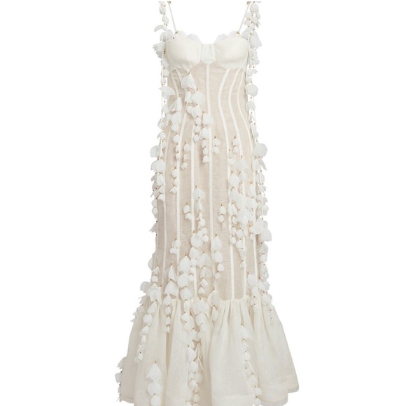 Zimmermann Wild Botanica Petals Linen Silk Corset Gown White Natural 0 - Picture 4 of 15